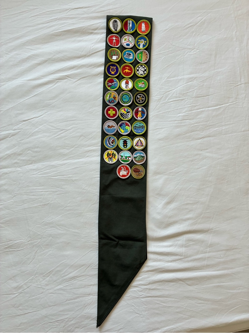 Girl Scout Merit Sash with 32 Colorful Merit Badges